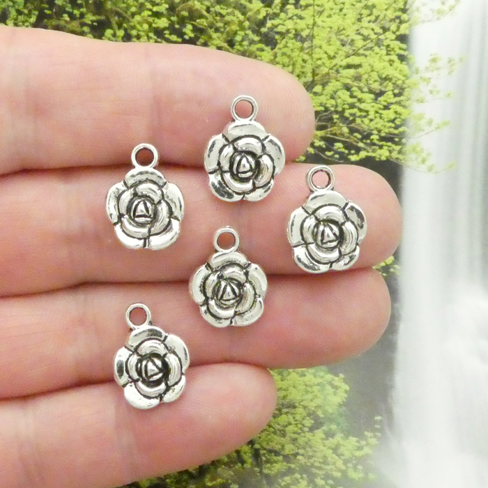 Silver Rose Charms for Jewelry Making Pewter