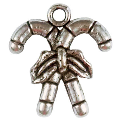 Candy Cane CHRISTMAS Charm Pendant in Antique Silver Pewter