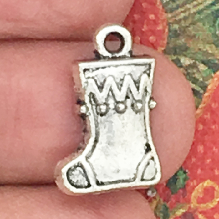 Stocking CHRISTMAS Charm Pendant in Antique Silver Pewter