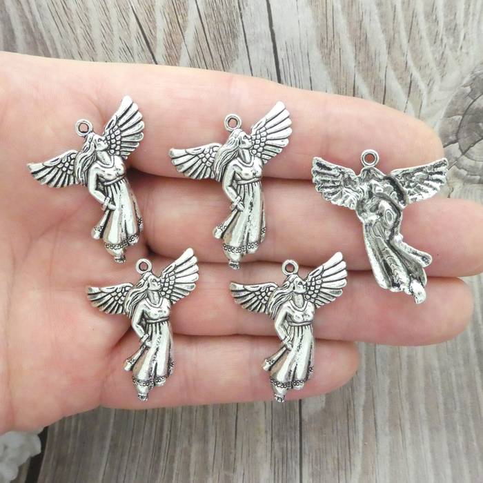 Silver Fairy Charms for Jewelry Making in Pewter with Heart Accents