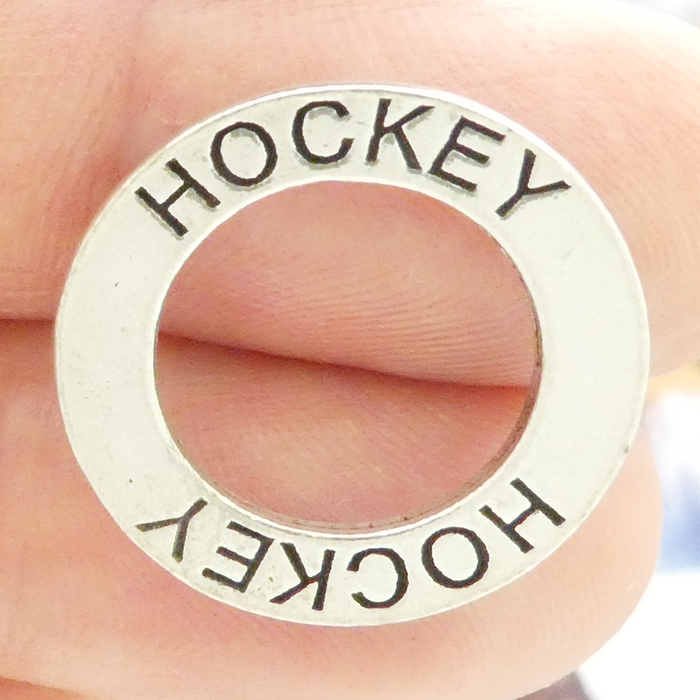 Affirmation RING Hockey Charm in Antique Silver Pewter