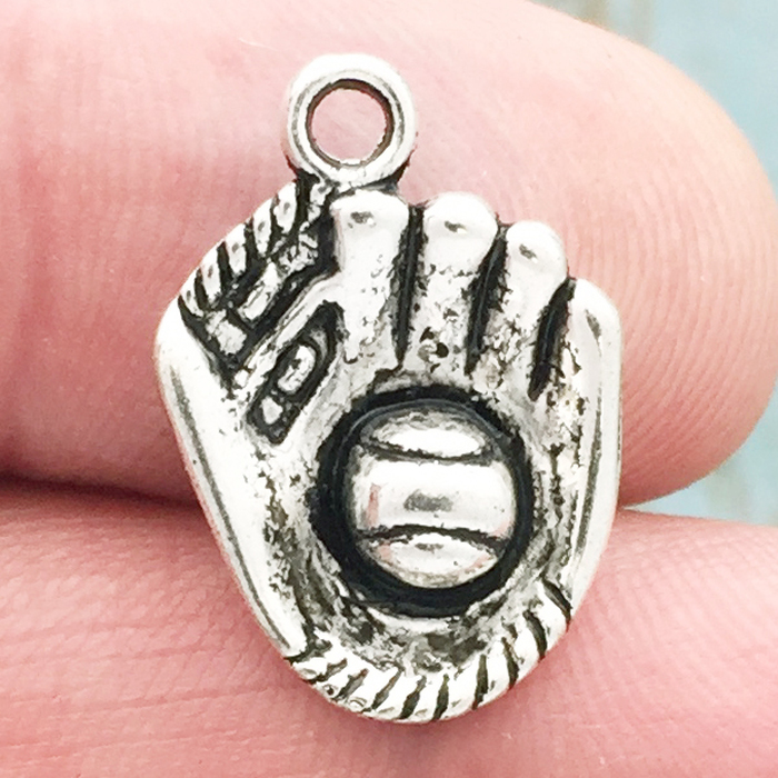 Baseball GLOVE Charm Pendant Antique Silver Pewter