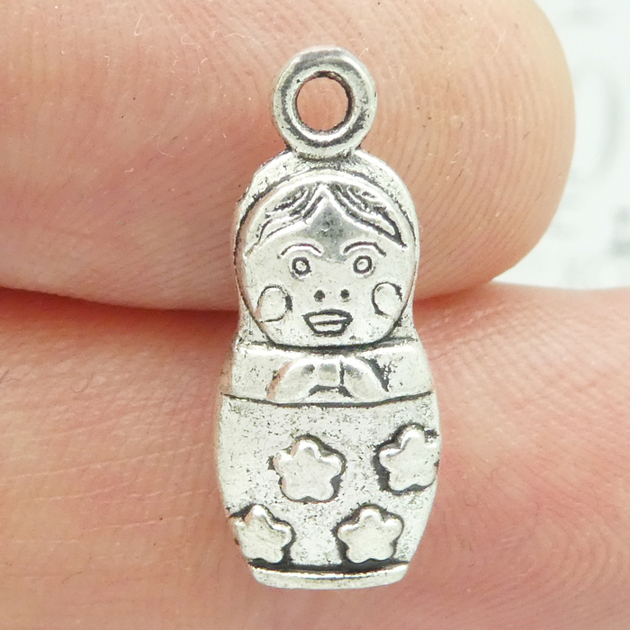 Russian DOLL Charm Antique Silver Pewter