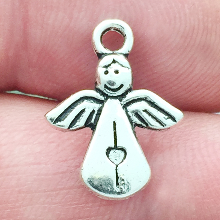 Angel Charm in Antique Silver Pewter with Heart on DRESS