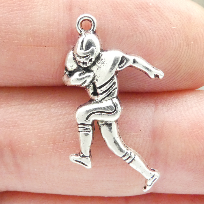 FOOTBALL Charms for Crafts Running Back in Silver Pewter