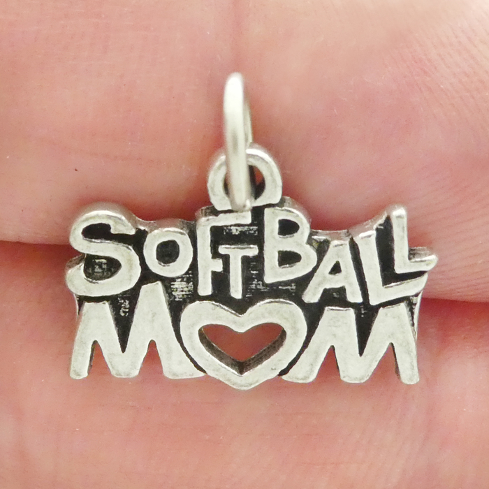 Mom SOFTBALL Charm Antique Silver Pewter