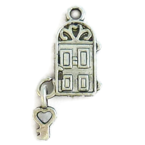 DOOR and Key House Charm in Antique Silver Pewter