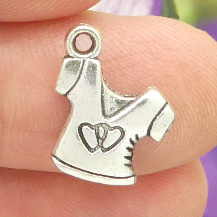 Heart T-SHIRT Charms Wholesale in Antique Silver Pewter