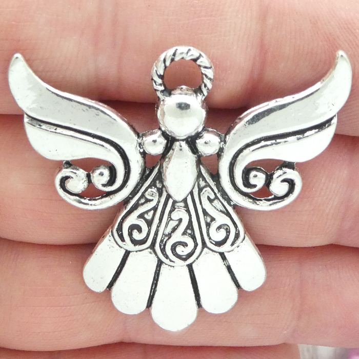 Silver Fairy Charms for Jewelry Making in Pewter with Heart Accents