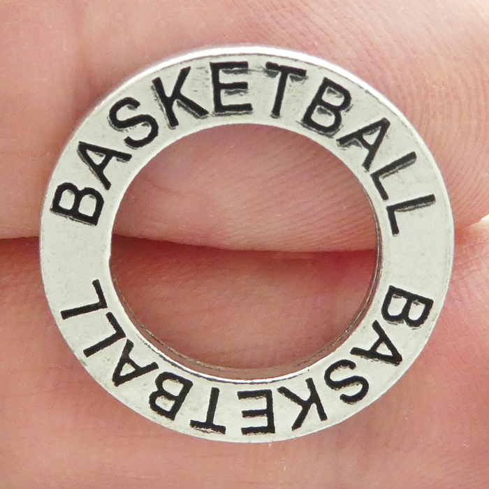 Affirmation Ring BASKETBALL Charm in Antique Silver Pewter