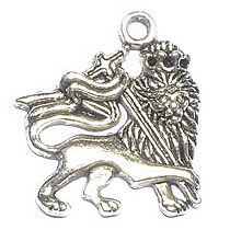 Lion Charm in Antique Silver Pewter with Crown and SWORD