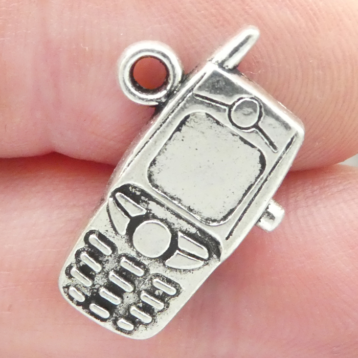 CELL PHONE Pendant in Antique Silver Pewter