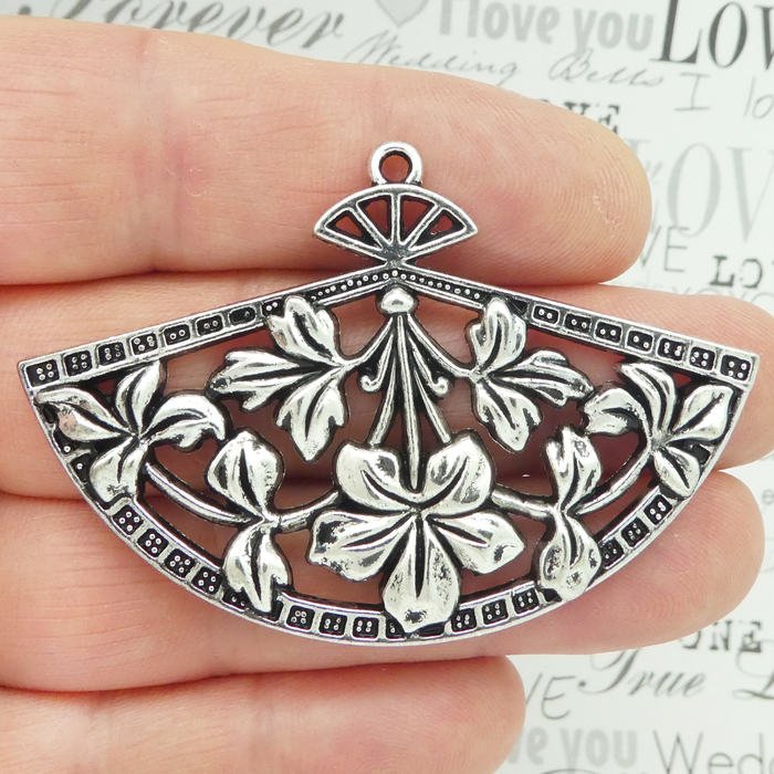 Flower FAN Pendants Wholesale Silver Pewter Large