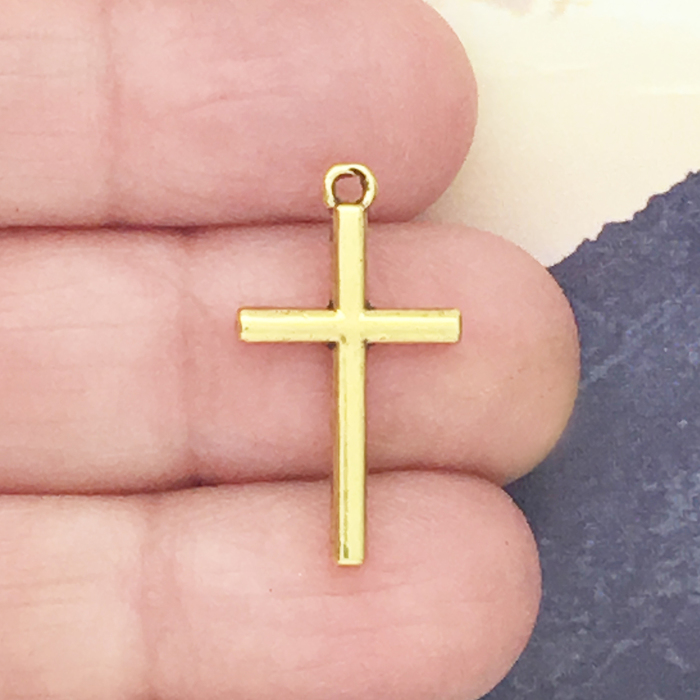 Simple Gold Cross Charms Wholesale in Pewter » Cross Charm