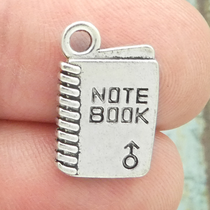 Silver NOTEBOOK Charms in Pewter