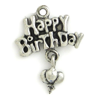 Happy Birthday Charm with BALLOON in Antique Silver Pewter