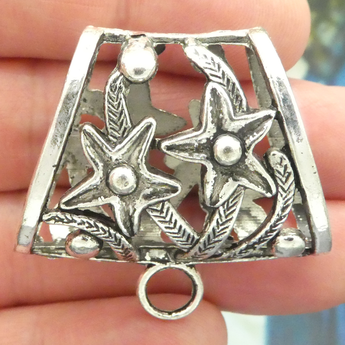 Bails for Jewelry Making in Antique Silver Pewter with Flower