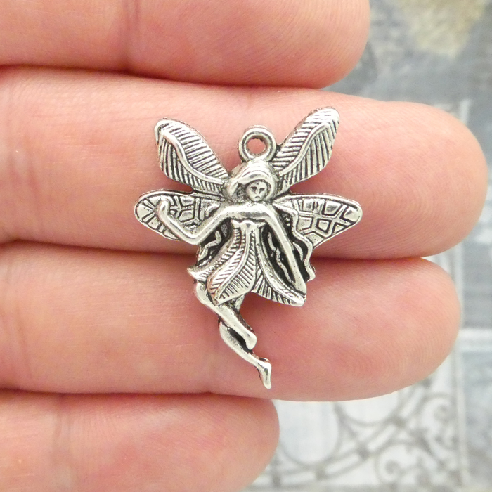 Ornate Fairy Charm in Antique Silver Pewter Medium » Fairy Charm