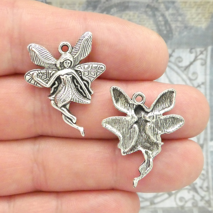 Ornate Fairy Charm in Antique Silver Pewter Medium