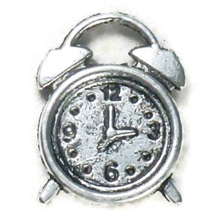 Alarm CLOCK Charm Double Sided in Antique Silver Pewter