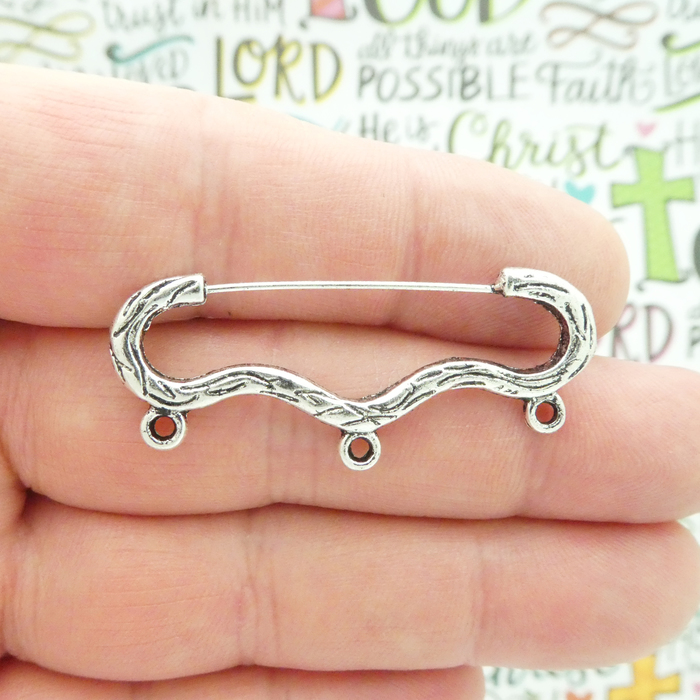 3 Loop Charm Holder Brooch Pin in Silver Pewter Miscellaneous Charm