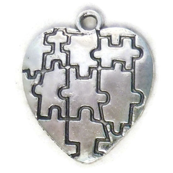 Autism Heart PUZZLE Charms Wholesale Antique Silver Pewter