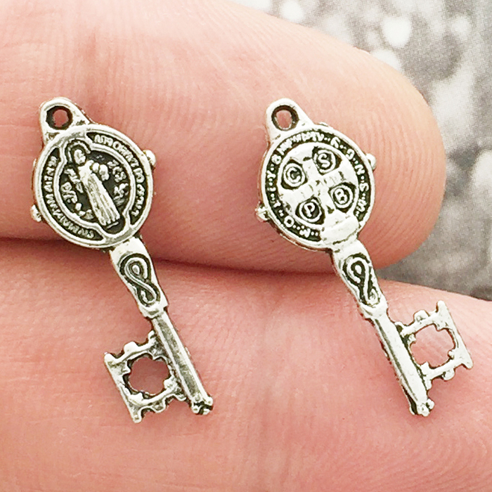 St Benedict Medals Bulk Key Charm in Silver Pewter Tiny