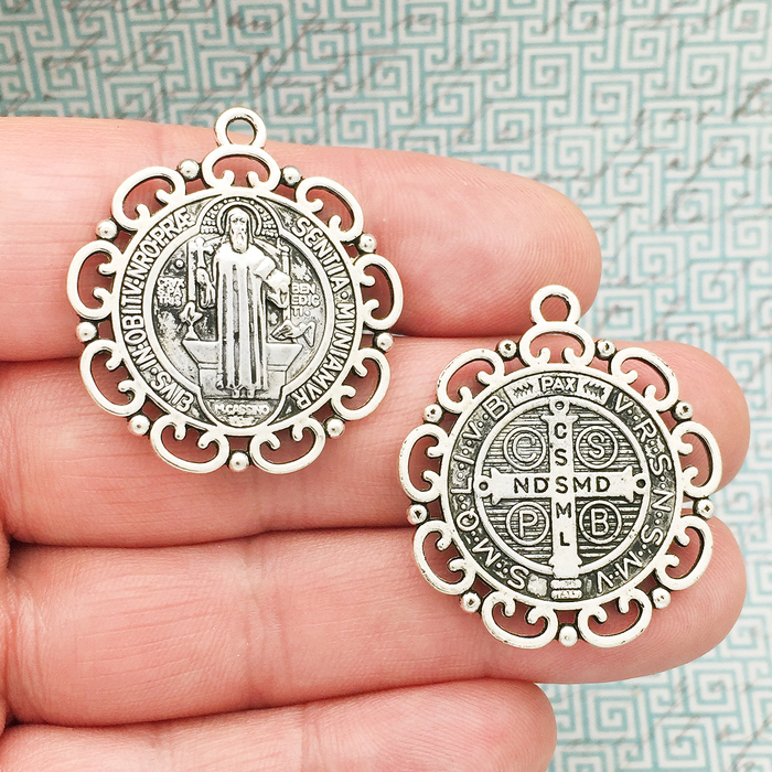 Saint Benedict Medallion Necklace - Silver - Double-Sided