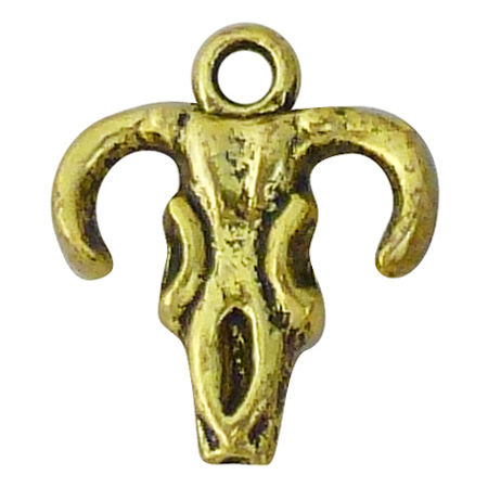 Cow SKULL Charm in Antique Gold Pewter Small