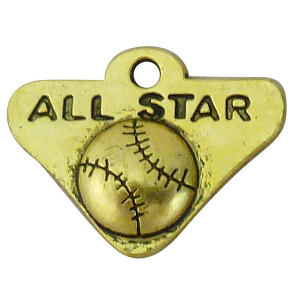 All Star Baseball Charms Wholesale in Antique Gold Pewter » Sports Charm