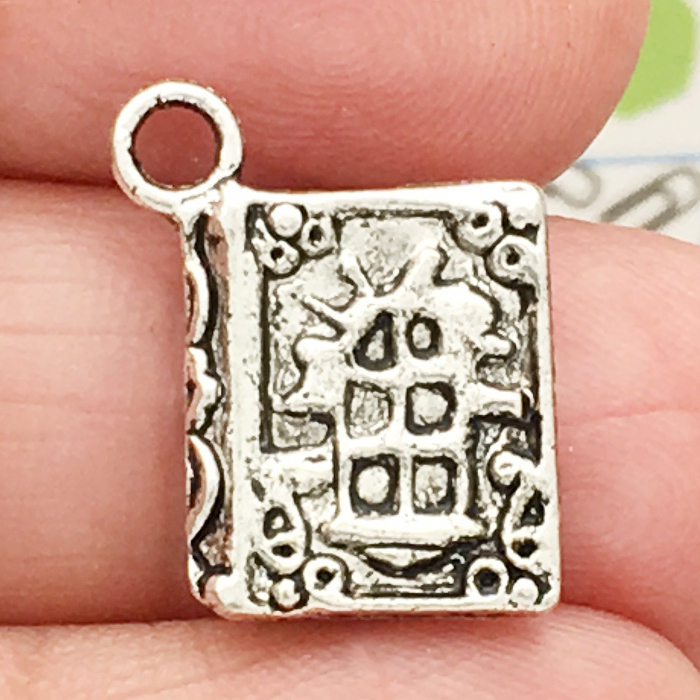 Silver BOOK Charm in Pewter Double Sided