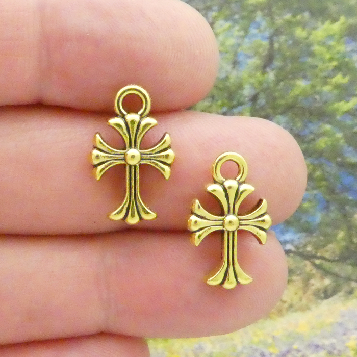 Small Gold Cross Charms Wholesale in Pewter » Cross Charm