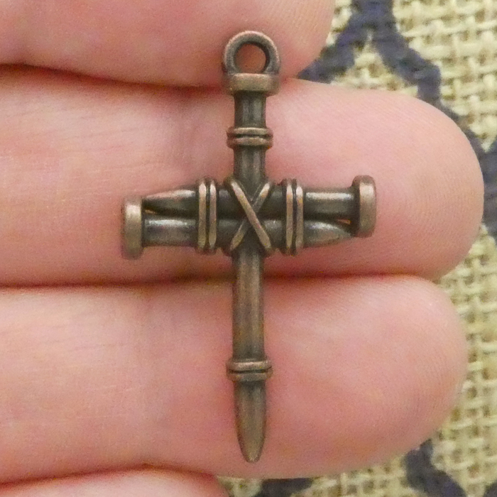 NAIL Cross Charms Wholesale in Copper Pewter