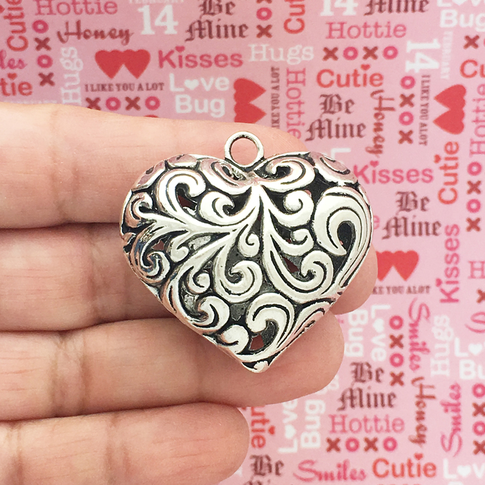 Silver Filigree Heart Pendants Wholesale in Pewter » Heart Charm