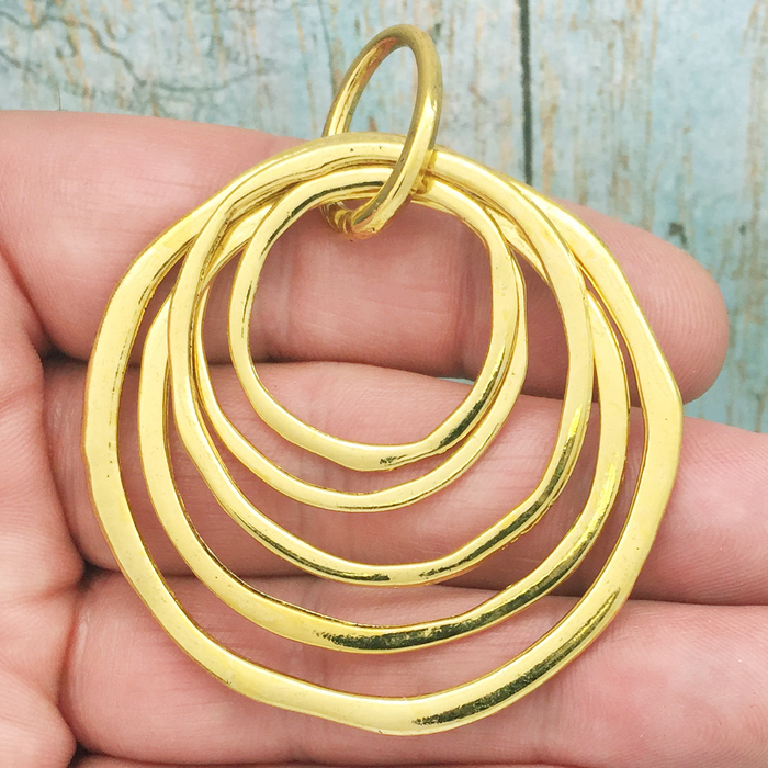 Hammered Gold Circle Pendant NECKLACE in Pewter