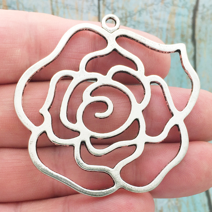 Cutout Silver Rose Pendant NECKLACE in Pewter
