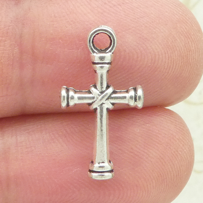 Silver Cross Charm with Double Ends and Center TIE in Pewter