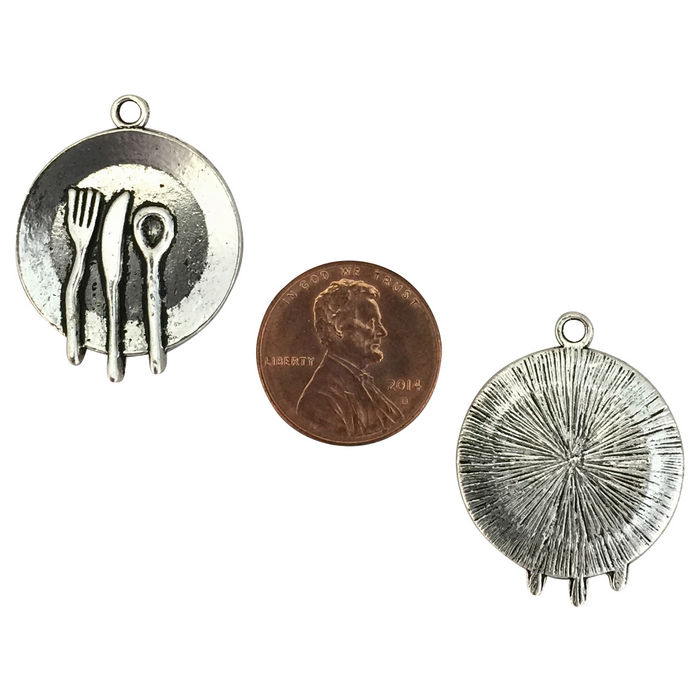 Silver Dinner Plate Charm with Knife Spoon Fork in Pewter » Kitchen Charm