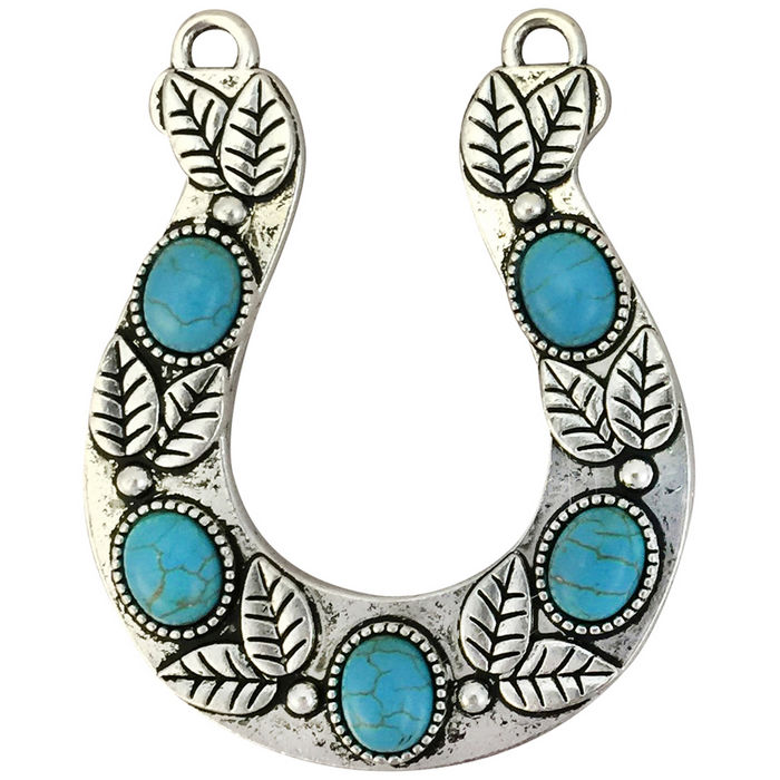 Turquoise Horseshoe Pendant in Silver Pewter » Fashion Pendant