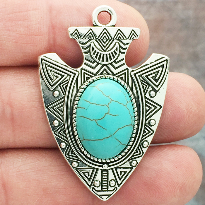 Turquoise Arrowhead Pendants Wholesale in Antique SILVER