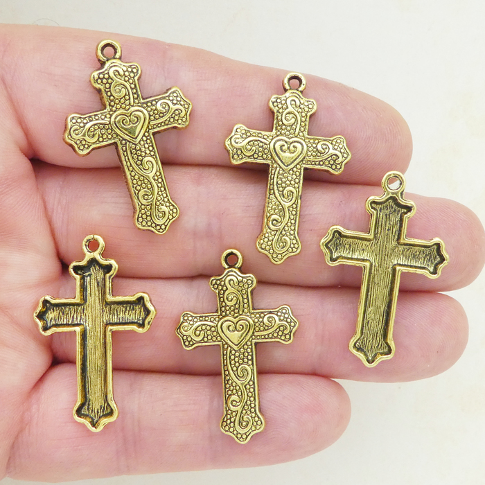 Simple Gold Cross Charms Wholesale in Pewter » Cross Charm