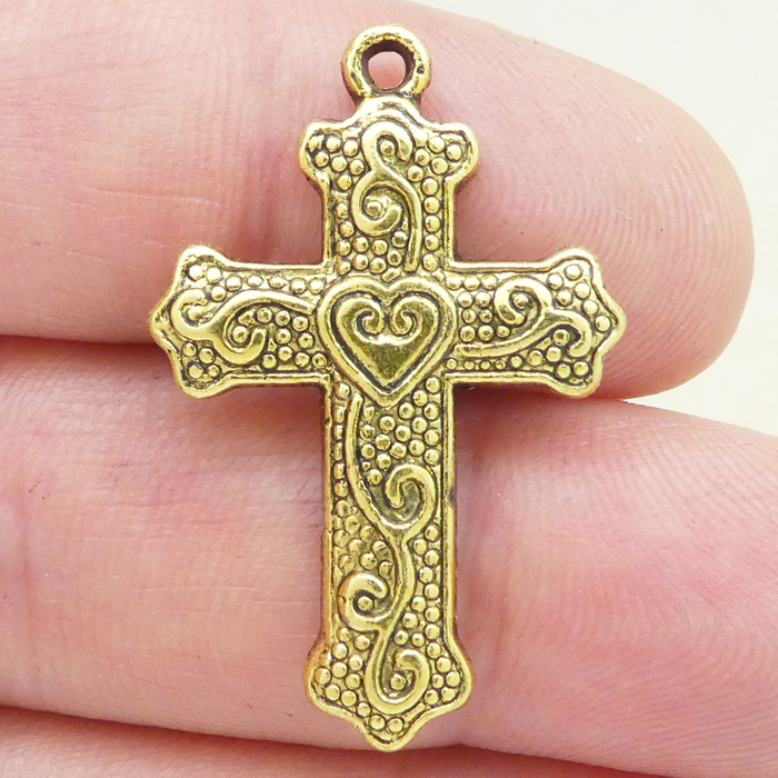 Simple Gold Cross Charms Wholesale in Pewter » Cross Charm