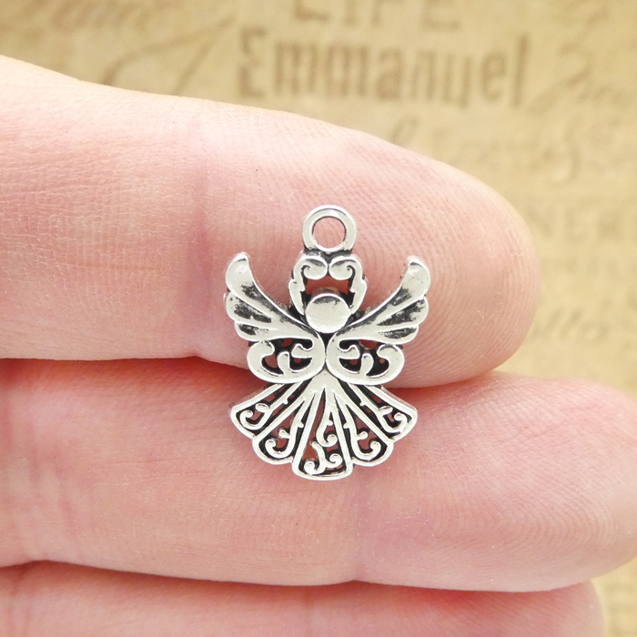 Filigree Angel Charm in Silver Pewter Small