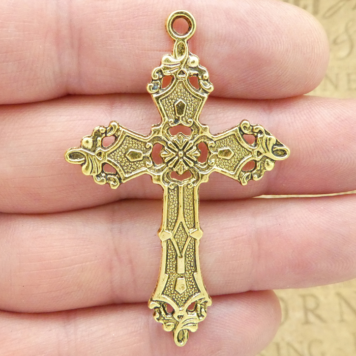Bronze Crosses, Set of 5 for Jewelry Making, Crafts, Charms, Wholesale