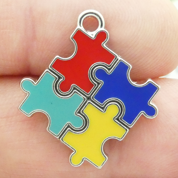 Autism Puzzle Piece Keychain - Autism Keychain- Autism Silver Keychain