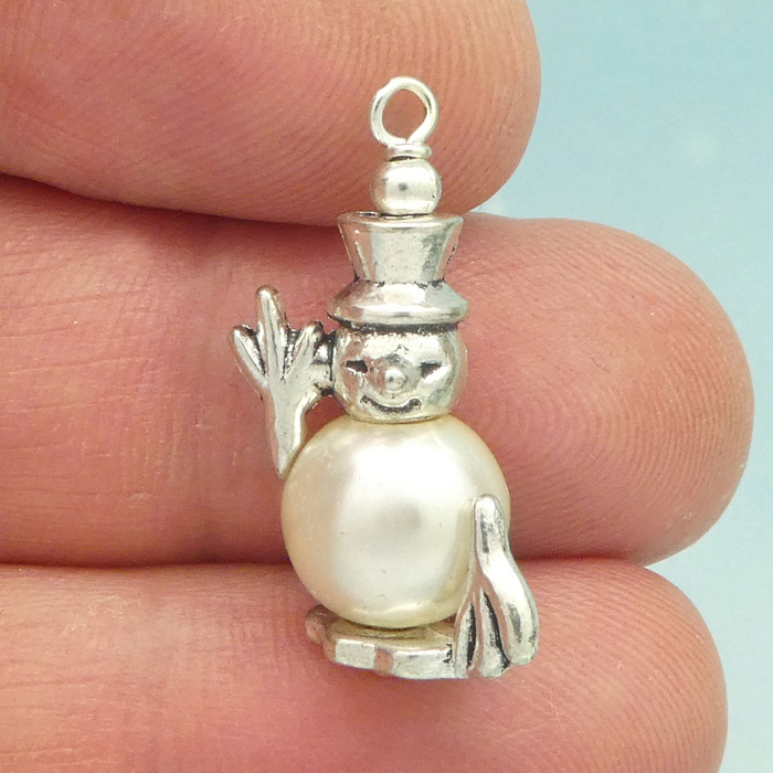 Snowman Charms for JEWELRY Making in Silver Pewter with PEARL Body