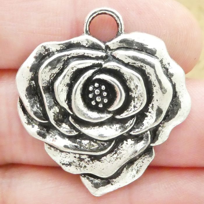 Silver Rose Charms Wholesale Pewter Medium