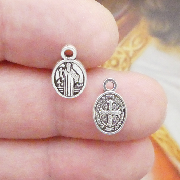 Oval Tiny St Benedict Medals Wholesale in Antique Silver Pewter » Religious  Charm