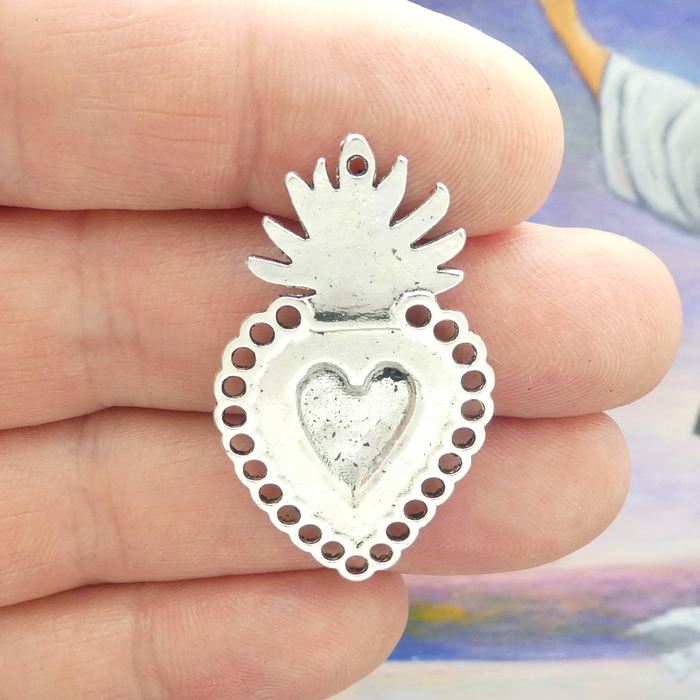 Silver Sacred Heart Charm in Pewter » Catholic Charms Wholesale