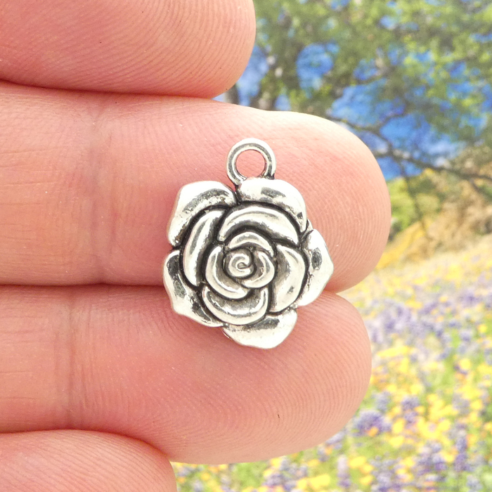 Silver Rose Charms for Jewelry Making Pewter